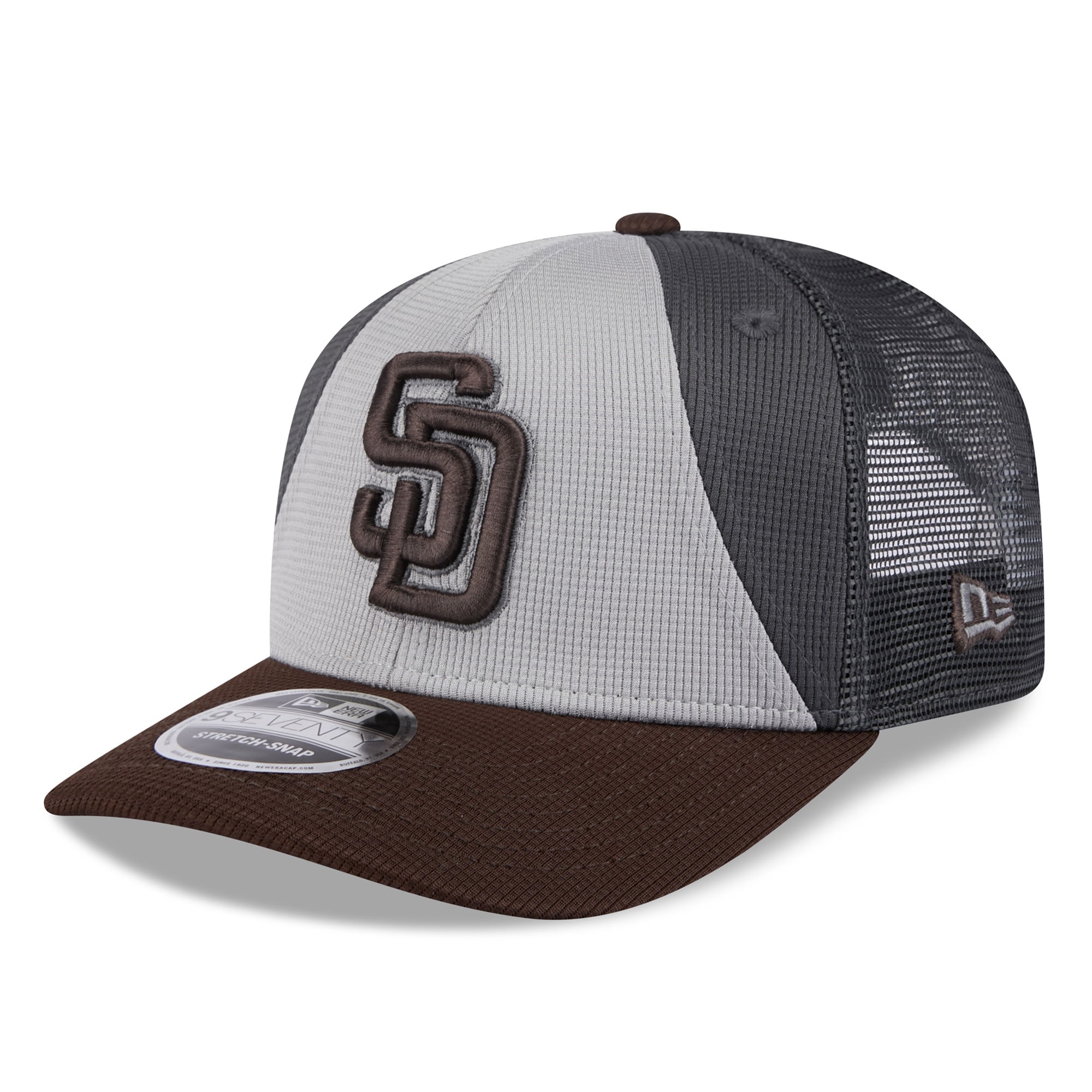 mens san diego padres new era graybrown 2025 batting practice 9seventy stretch-snap trucker hat Collection - San Diego Padres Proshop Jerseys & Caps